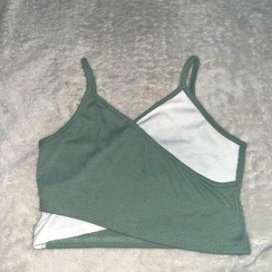 Green and white half and half crop top